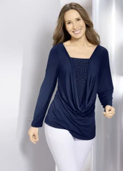 Shirt-Tunika mit tiefem Wasserfallkragen