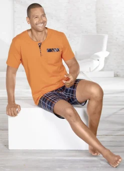 Shorty mit Knopfleiste, Brusttasche und Karodessin