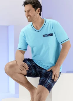 Shorty mit V-Ausschnitt, aufgesetzter Brusttasche und Karodessin