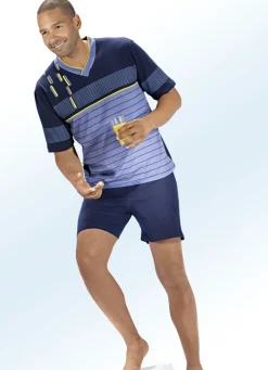 Shorty mit V-Ausschnitt und Ringeldruck vorne und an den Ärmeln