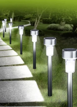 Solar-Tubelights mit Gehäuse aus Edelstahl, 8er-Set