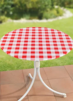 Spann-Tischdecke mit rustikalem Karo-Dessin