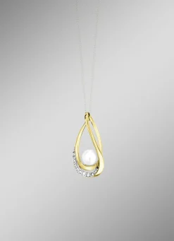 Stilvoller Anhänger mit Süßwasser-Zuchtperle und synth. Zirkonia