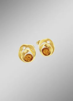 Strahlende Ohrstecker mit echt Bernstein und synth. Zirkonia