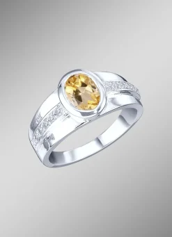 Strahlender Damenring mit echt Citrin und synth. Zirkonia