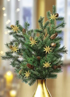 Tannenzweige, 2er-Set aus Kunstmaterial mit echten Zapfen