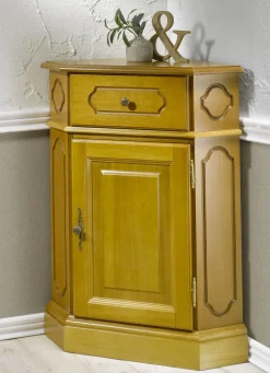 Teilmassive Eck-Kommode mit Metallgriffen