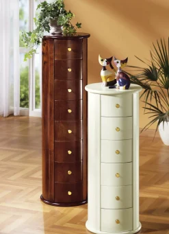 Teilmassive Kommode in säulenartiger Form