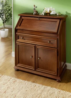 Teilmassiver Sekretär mit Metallknöpfen