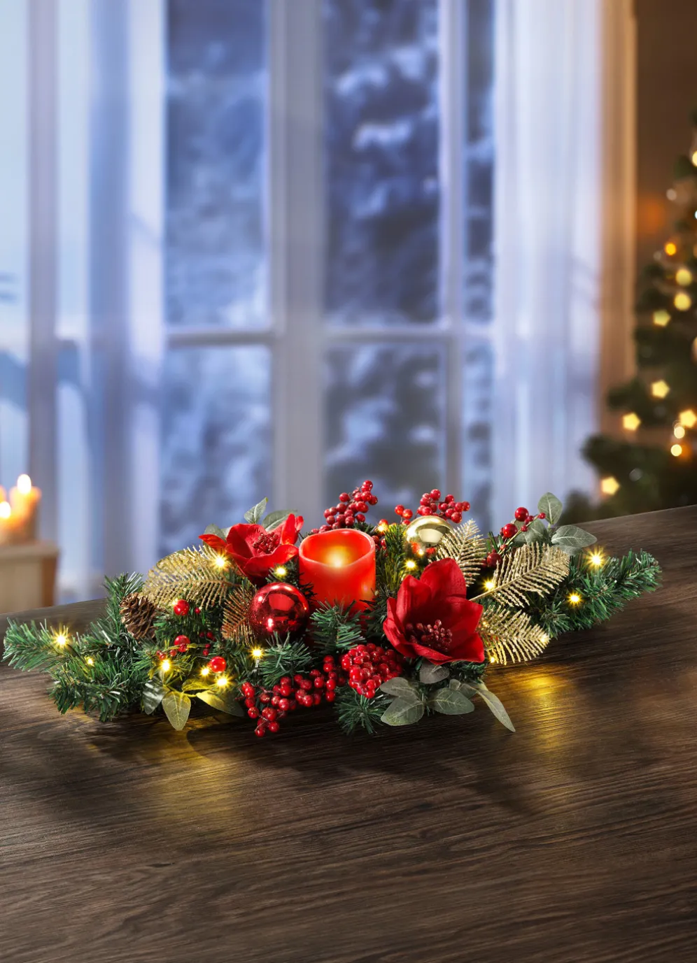 Tischgesteck mit LED-Echtwachskerze