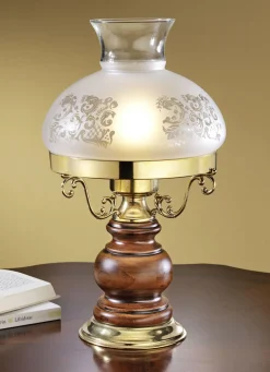 Tischleuchte aus massivem Messing mit Fuß aus massivem Erlenholz