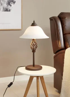 Tischleuchte aus Metall mit Glasschirm