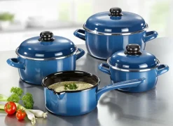 Topf-Set, 7-teilig, aus widerstandsfähigem Stahl-Emaille von GSW