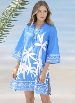 Tunika mit Palmendruck, reine Baumwolle