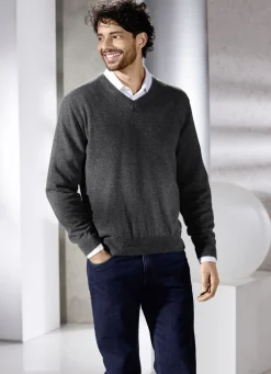 Unifarbener V-Pullover in 4 Farben