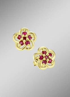 Vergoldete Ohrstecker mit echt Rubin