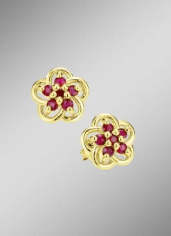 Vergoldete Ohrstecker mit echt Rubin