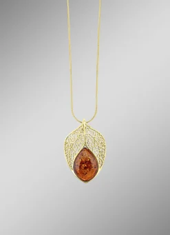 Vergoldeter Anhänger mit Bernstein