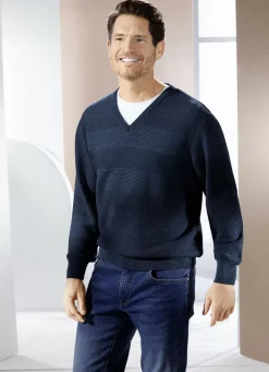 V-Pullover mit Strukturdessin in 3 Farben