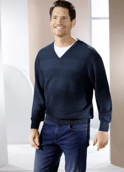 V-Pullover mit Strukturdessin in 3 Farben