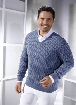 V-Pullover mit Strukturmuster in 3 Farben