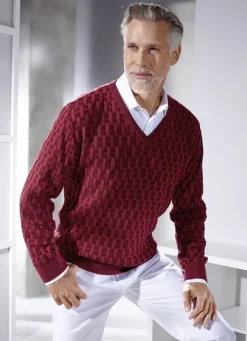 V-Pullover mit Strukturmuster in 3 Farben