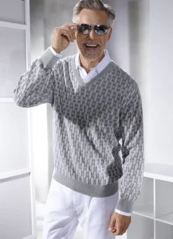 V-Pullover mit Strukturmuster in 3 Farben