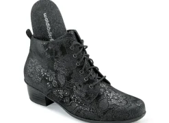 Waldläufer Schnür-Stiefelette mit floraler Prägung