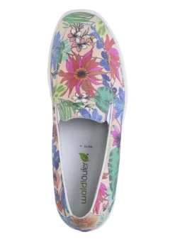 Waldläufer Slipper aus beschichtetem, floral bedrucktem Textilmaterial
