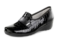 Waldläufer Slipper aus krokogeprägtem Lackleder und Nappaleder