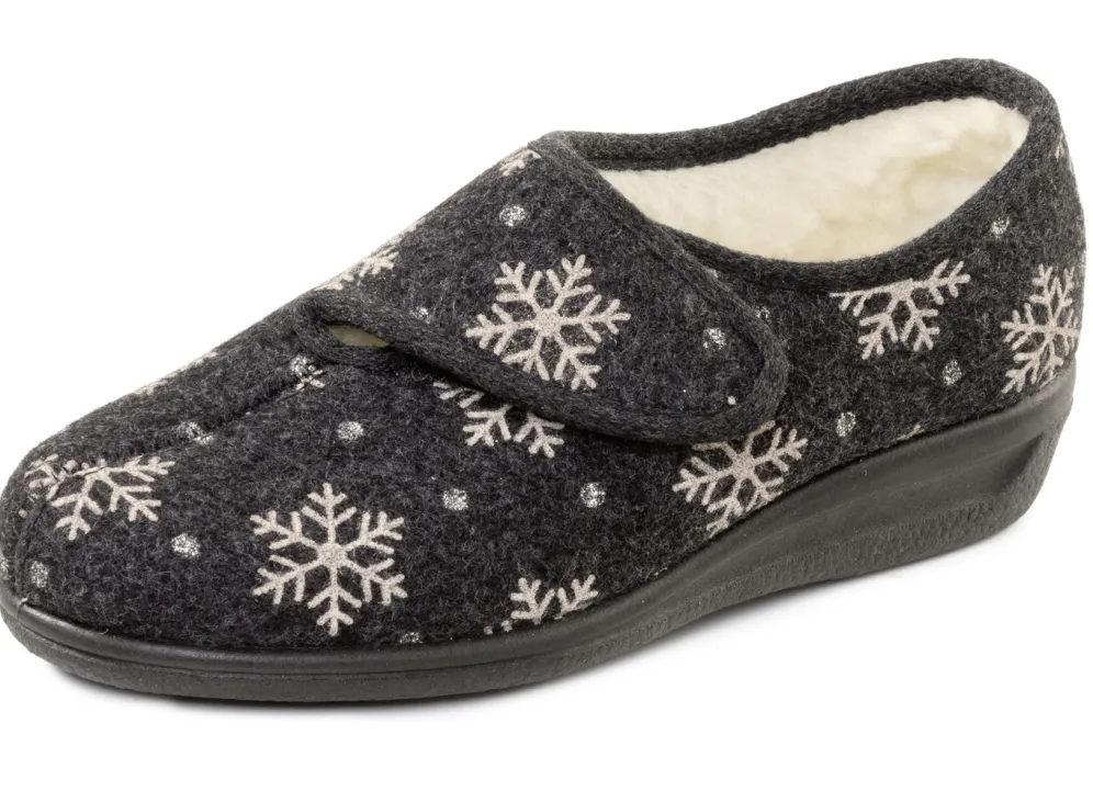 Warme Damen-Hausschuhe, Weite H, mit Klettverschluss