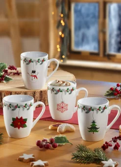 Weihnachtstassen aus Steingut, 4er-Set