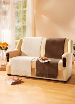 Wohndecke und Sesselschoner mit Fransenabschluss