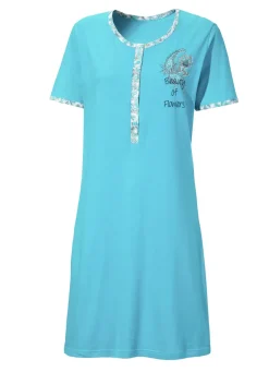 Zweierpack Nachthemden mit langer Knopfleiste, Stickerei sowie kurzen Ärmeln