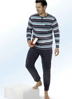 Zweierpack Schlafanzüge mit Knopfleiste und garngefärbtem Ringeldessin