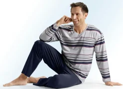 Zweierpack Schlafanzüge mit V-Ausschnitt, Ringeldessin und Brusttasche