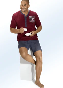 Zweierpack Shortys mit langer Knopfleiste, garngefärbtem Ringeldessin und Druckmotiv