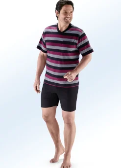 Zweierpack Shortys mit V-Ausschnitt, Brusttasche, garngefärbtem Ringeldessin