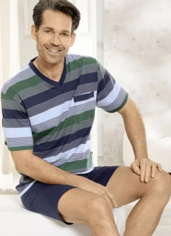 Zweierpack Shortys mit V-Ausschnitt und Brusttasche in Ringeldessin